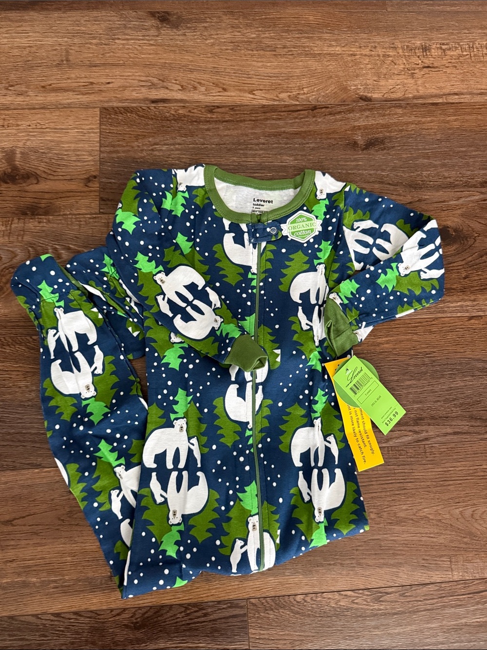 Leveret Kids' Navy Polar Bear Zip Pajamas
